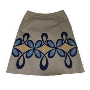 Boden Skirt Womens US 6R Beige Cotton Embroidered Appliqué Lined Side Zip NWOT